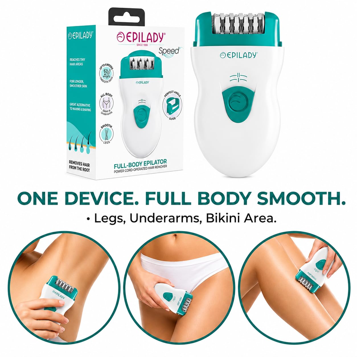 Epilady Speed Corded Epilator for Women - Dual-Speed 40-Disc Root Hair Removal Device for Legs, Underarms and Bikini Area Compact Waterproof Beauty and Personal Care Epilady