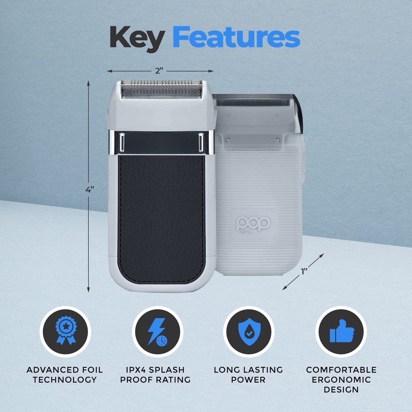 Pop Sonic Zip Compact Shaver for Men (Blue) - Advanced Foil Technology Men's Electric Shavers - Splash Proof Face Shaver - Wet & Dry Electric Balder Beauty and Personal Care Pop Sonic