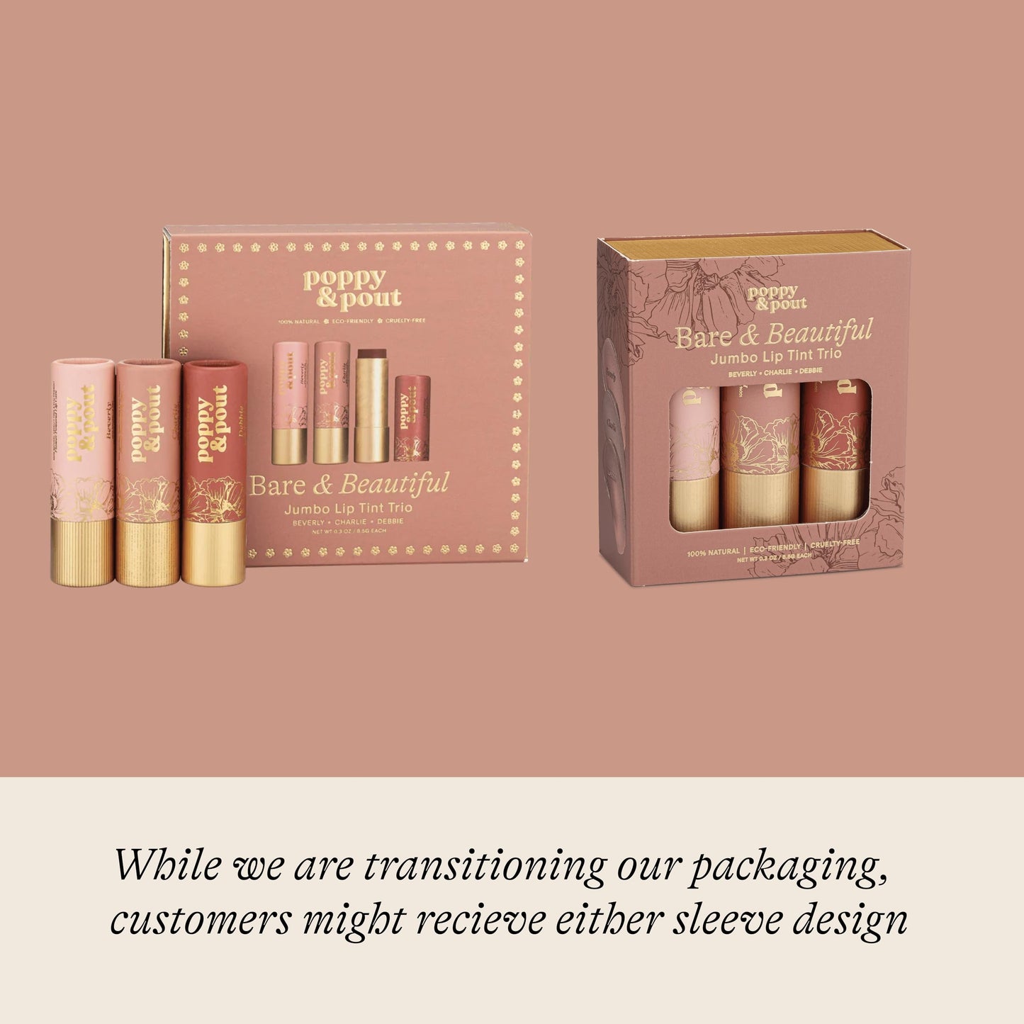Poppy & Pout All Natural Lip Tints, Sustainable Cardboard Tubes, Hand-filled, Beeswax, Vitamin E, Coconut Oil, Cruelty Free (Bare & Beautiful Trio) Beauty and Personal Care Poppy & Pout