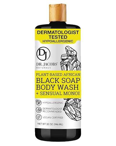 Dr Jacobs Naturals Authentic African Black Liquid Soap with Sensual Monoi Scent | All-In-One Face Wash, Sensitive Skin Body Wash, Shampoo, Shaving Beauty & Personal Care DR.JACOBS NATURALS