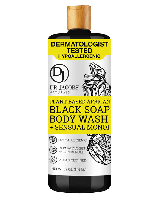Dr Jacobs Naturals Authentic African Black Liquid Soap with Sensual Monoi Scent | All-In-One Face Wash, Sensitive Skin Body Wash, Shampoo, Shaving Beauty & Personal Care DR.JACOBS NATURALS