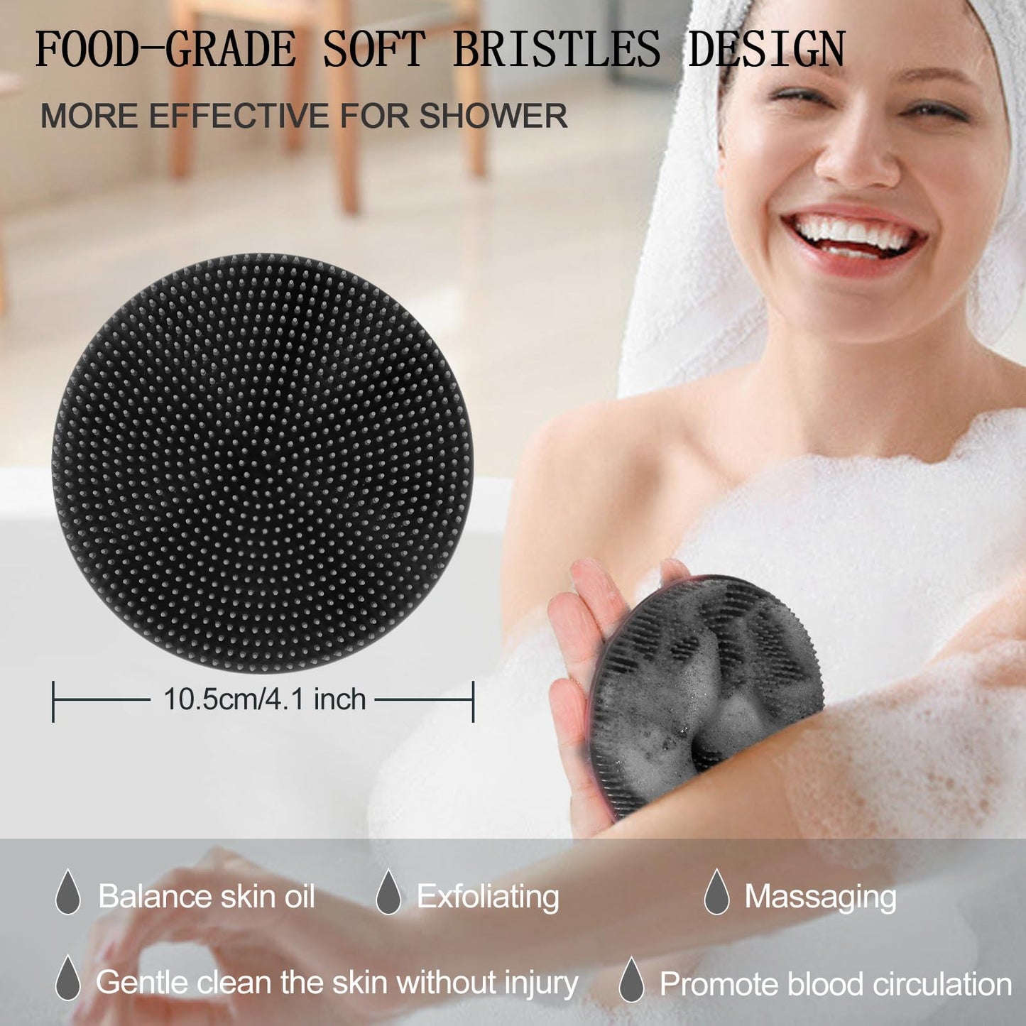 INNERNEED Food-Grade Soft Silicone Body Scrubber Shower Brush Handheld Cleansing Skin Brush, Gentle Exfoliating and Lather Well (Black+Gray) Beauty and Personal Care INNERNEED