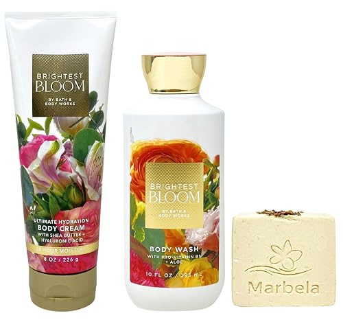 Bath & Body Works Brightest Bloom Ultimate Hydration Body Cream and Body Wash with a Creamy Rose Bar Soap Beauty & Personal Care Bath & Body Works