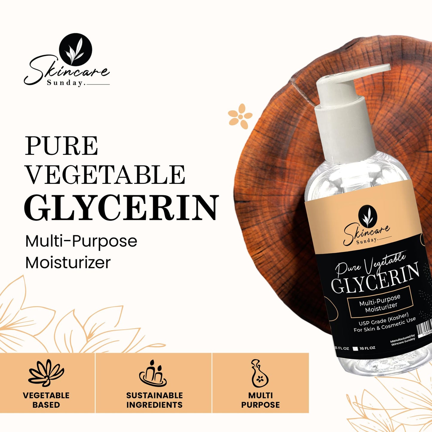Skincare Sunday Pure Vegetable Glycerin - Premium Softening & Moisturizing Multi-Purpose Moisturizer for Skin & Cosmetics (32Oz) (16oz X 2) Beauty & Personal Care SKINCARE SUNDAY