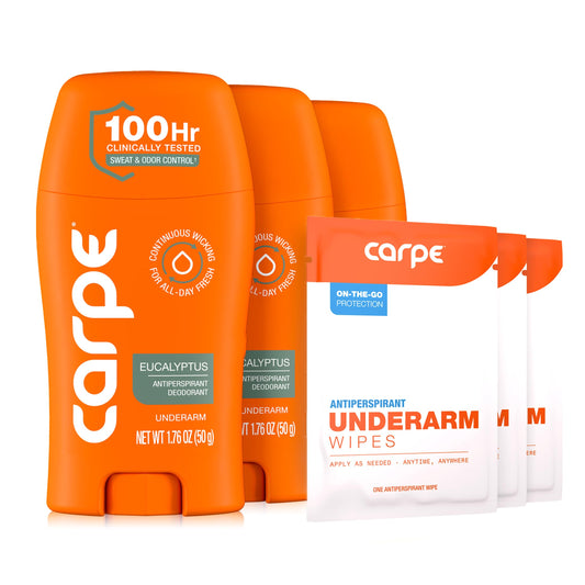 Carpe Underarm Antiperspirant Deodorant for Women and Men - Antiperspirant Deodorant for Stinky, Sweaty Armpits - Eucalyptus - 3 Pack with 3 Bonus Beauty and Personal Care Carpe