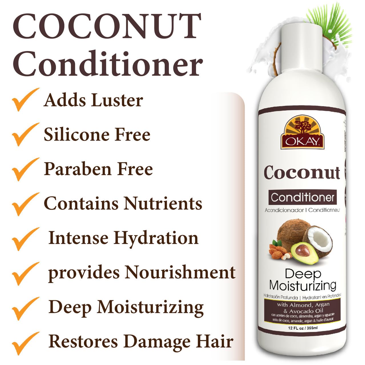 OKAY Coconut Deep Moisturizing Conditioner, 12 Fl Oz Beauty & Personal Care OKAY