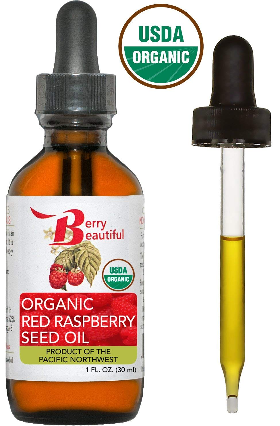 Berry Beautiful Certified Organic Red Raspberry Seed Oil - Cold-Pressed from US Grown Raspberries - Skin Moisturizer for Hydration and Protection - 1 Beauty & Personal Care Berry Beautiful