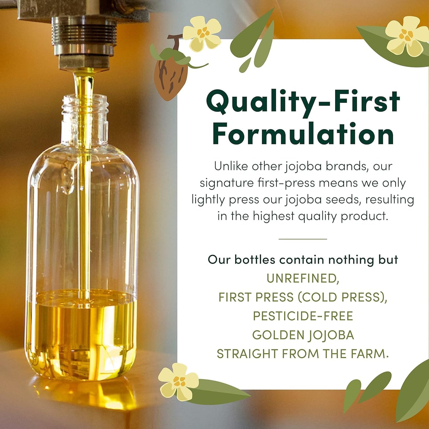 HobaCare Bulk Jojoba Oil - 100% Pure Hexane Free Unrefined Carrier Oil for Soap Making, Hair, Face, Beard, Scalp, Skincare Spa - Natural, Vegan, Long Beauty & Personal Care HobaCare