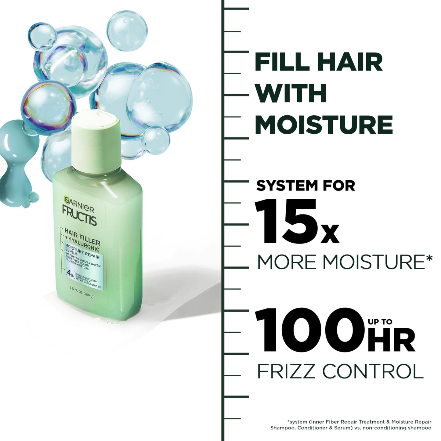 Garnier Fructis Hair Filler Moisture Repair Serum Treatment, Moisturizing Hair Serum for Curls and Waves with Hyaluronic Acid, 3.75 Fl Oz, 1 Count Beauty & Personal Care Garnier