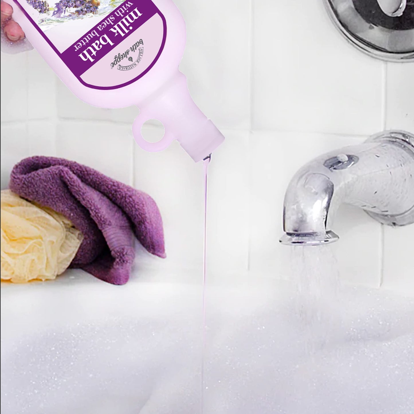 Village Naturals Bath Shoppe Moisturizing Lavender Chamomile Milk Bath - Hydrates Skin - Made with Shea Butter and Vitamin E (Pack of 2 Bottles, 28 fl Beauty & Personal Care Village Naturals Bath Shoppe