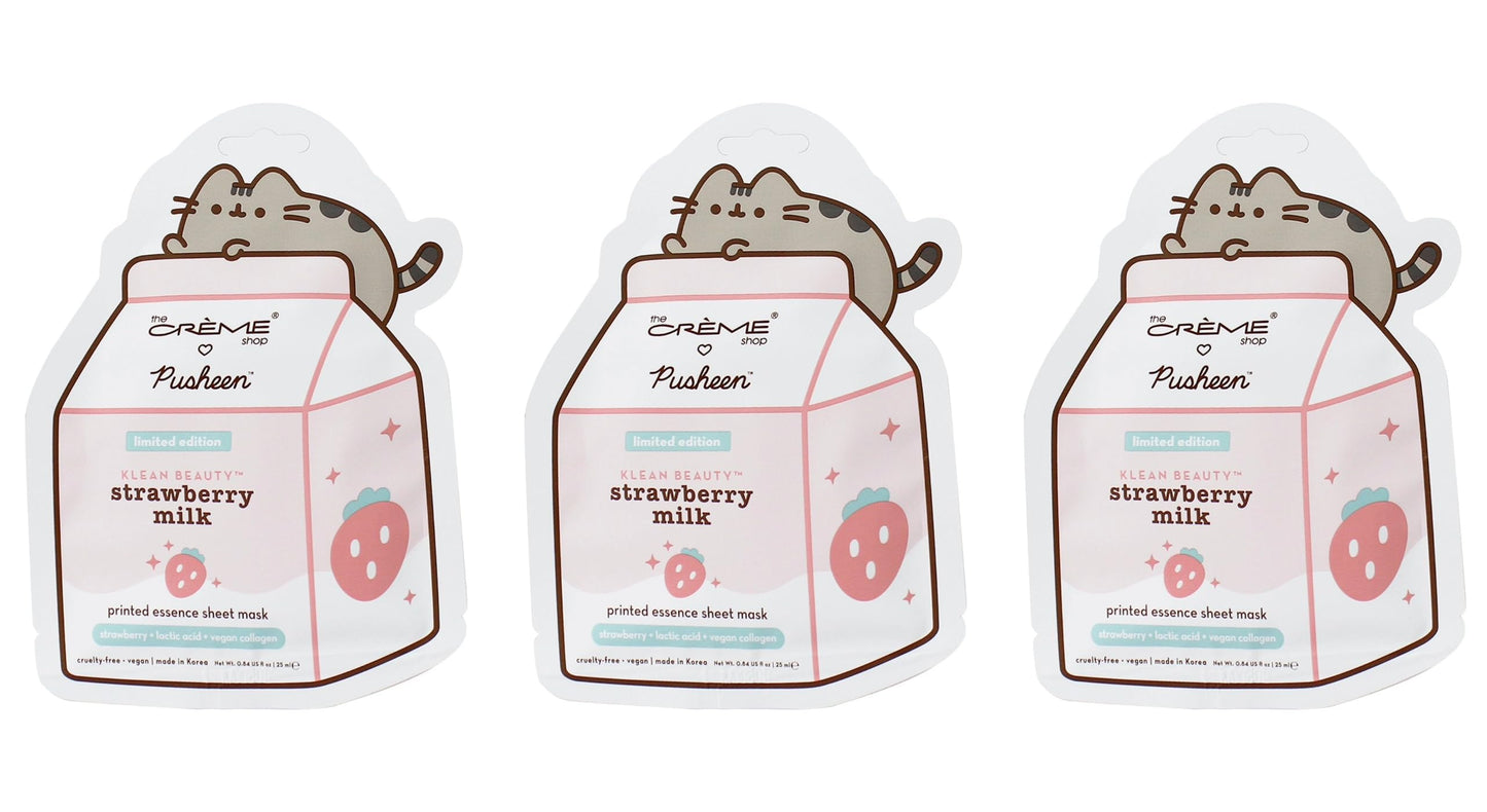 The Crème Shop x Pusheen Printed Essence Sheet Mask - Formulated with Collagen, Lactic Acid, and Strawberry for Glowing, Moisturized Skin (Strawberry Beauty & Personal Care The Crème Shop