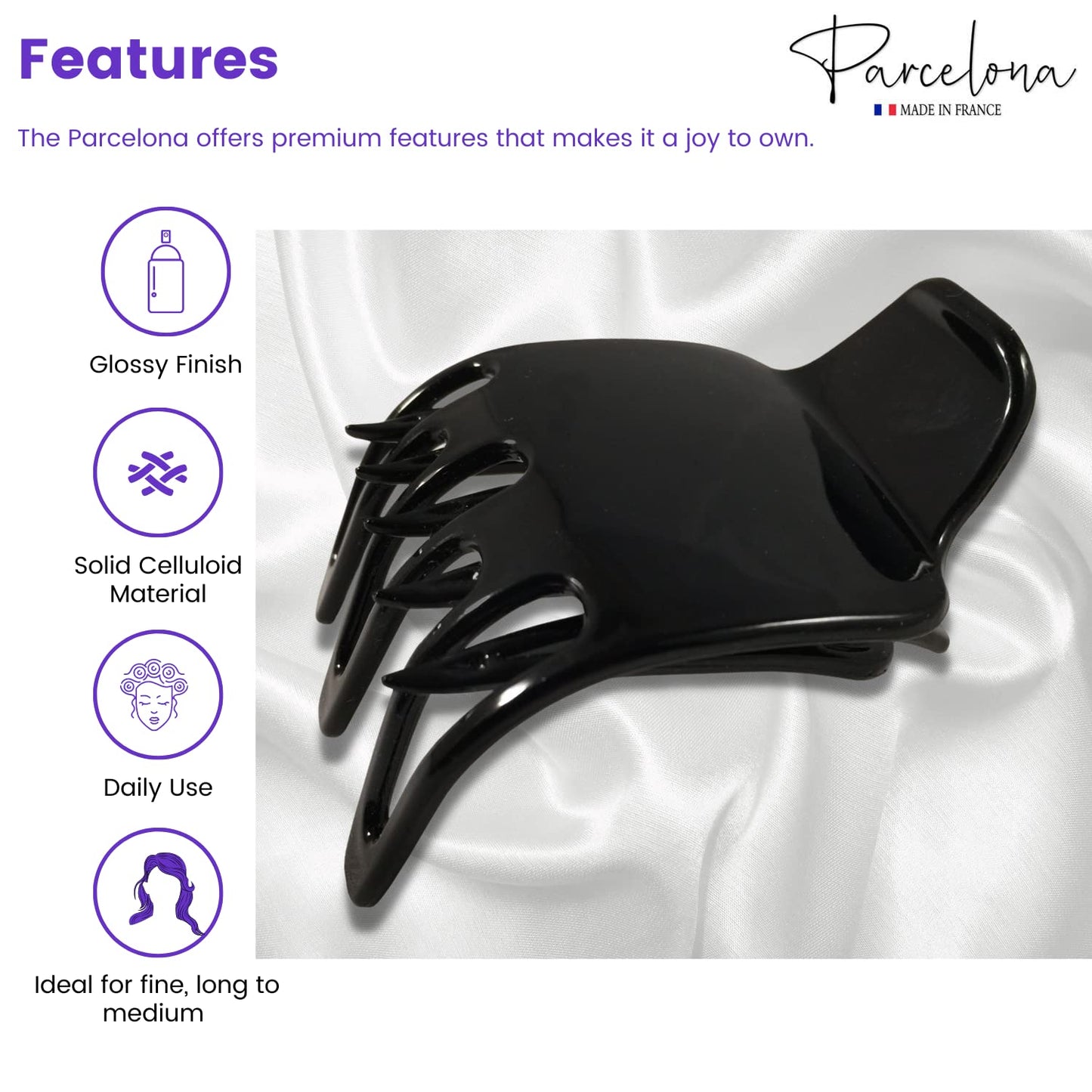 Parcelona French Paw Black Wide Covered Spring Side Slide In Jaw Yoga Hair Claw Clip Beauty & Personal Care Parcelona