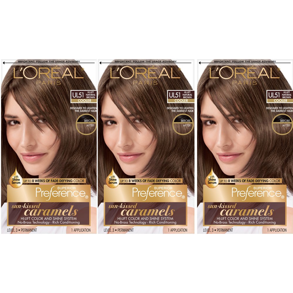 L'Oreal Paris Superior Preference Fade-Defying + Shine Permanent Hair Color, UL51 Hi-Lift Natural Brown, Pack of 3, Hair Dye