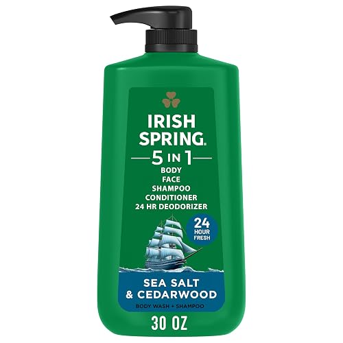 Irish Spring 5 in 1 Moisturizing Body Wash for Men, Shampoo, Conditioner, Body and Face Wash, and 24 Hour Deodorizer, Paraben-Free, Sea Salt Beauty & Personal Care Irish Spring