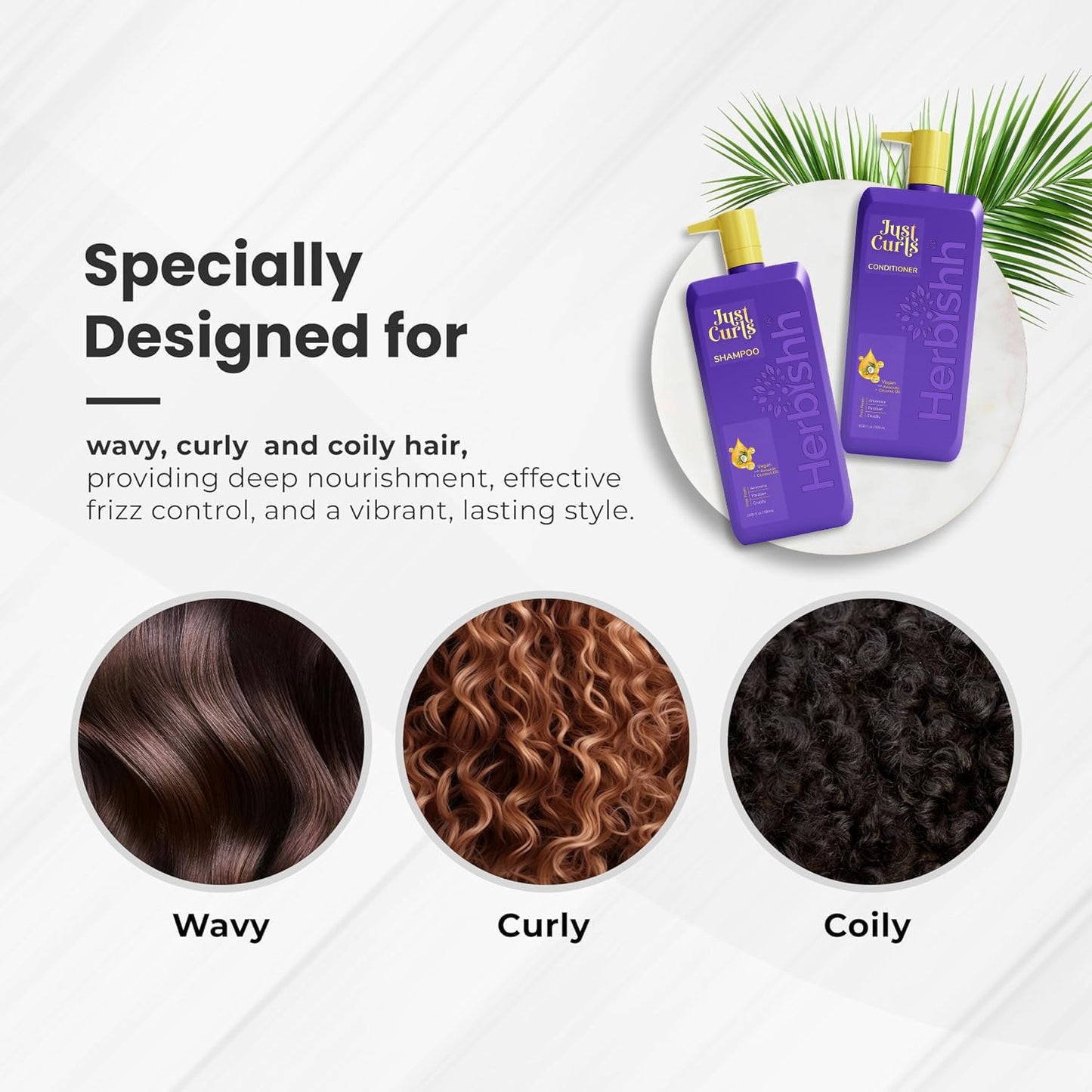 Herbishh Curly Hair Shampoo and Conditioner Set (16.91 oz Each) With Coconut & Avocado Oil for Wavy and Coily, Haircare for Women & Men, Curly Hair Beauty & Personal Care Herbishh