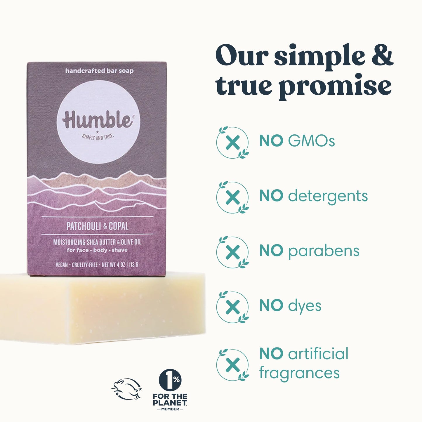 Humble Natural Bar Soap, Patchouli & Copal - Cold Processed Face & Body Soap Bar with Essential Oils - Moisturizing Formula for Long-Lasting Beauty & Personal Care HUMBLE SIMPLE AND TRUE.