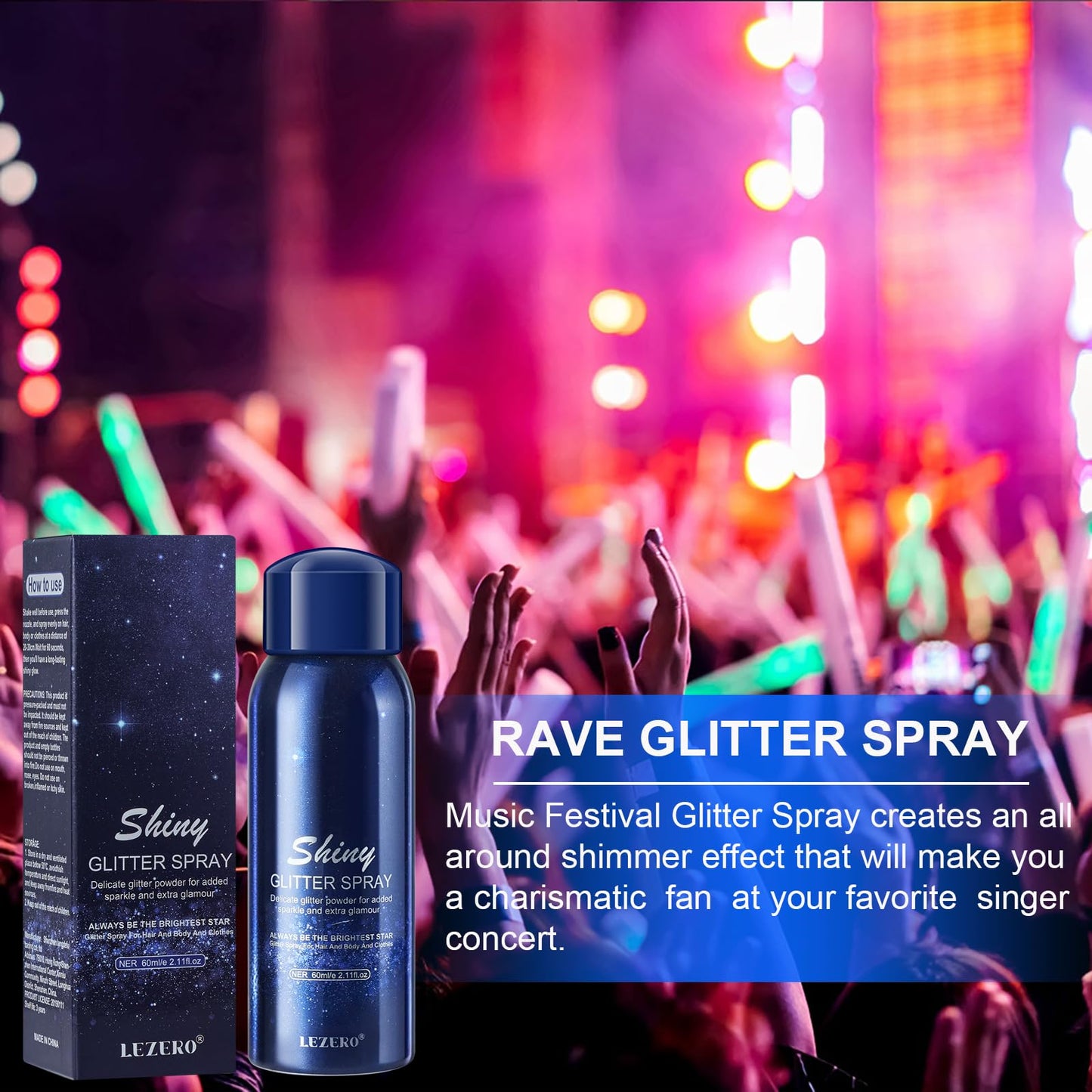 Lezero Body Glitter Spray, Temporary Shiny Hairspray for Face, Hair, Clothing, Long Lasting Quick-Drying Shimmer Mist for St. Patrick's Day, Music Beauty & Personal Care Lezero