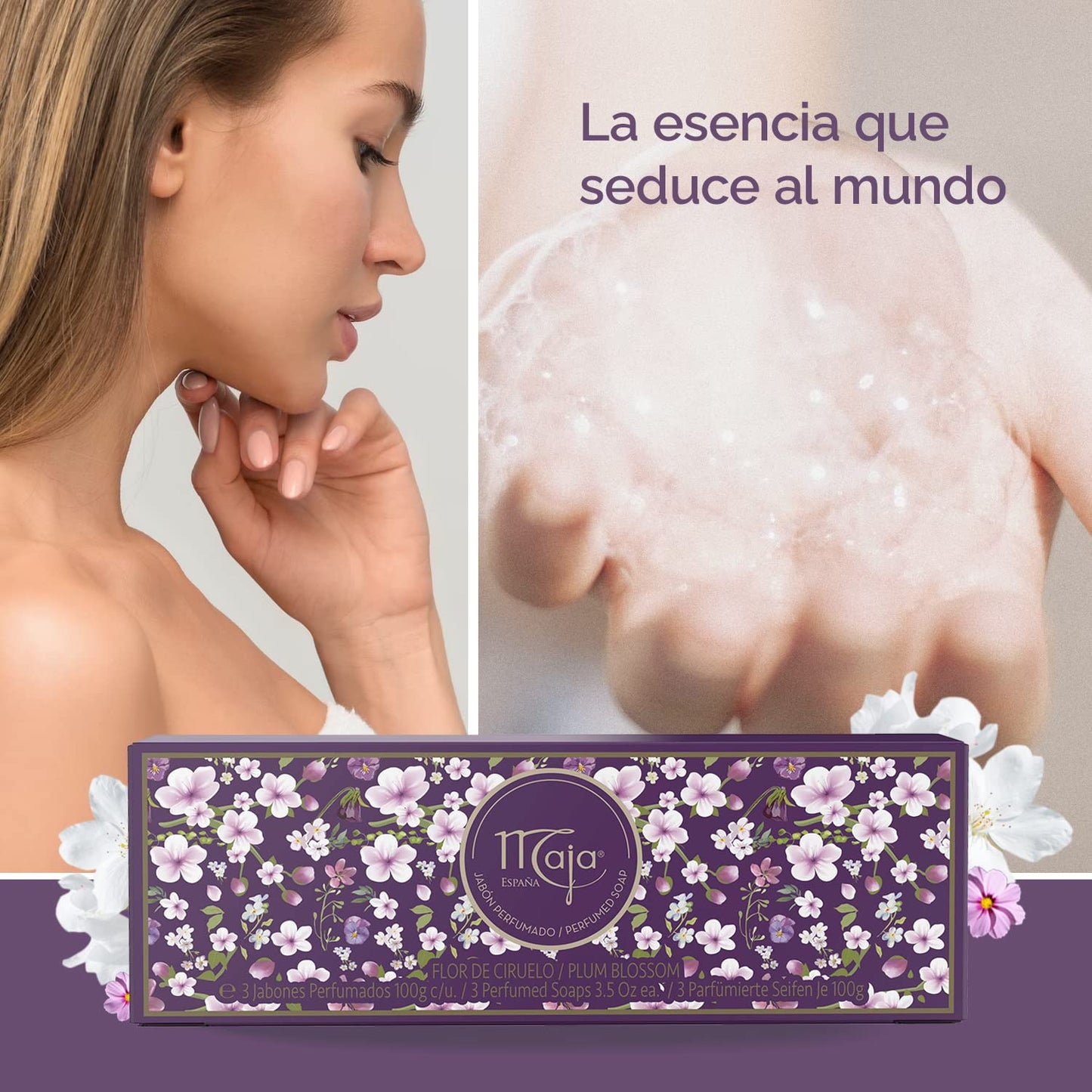 Maja Soap Set Plum Blossom - Perfumed Luxury Soap in High-Quality Packaging - Female, Sweet Fragrance - Gift Idea - Pack of 1 (3 x 100 g) Beauty & Personal Care Myrurgia