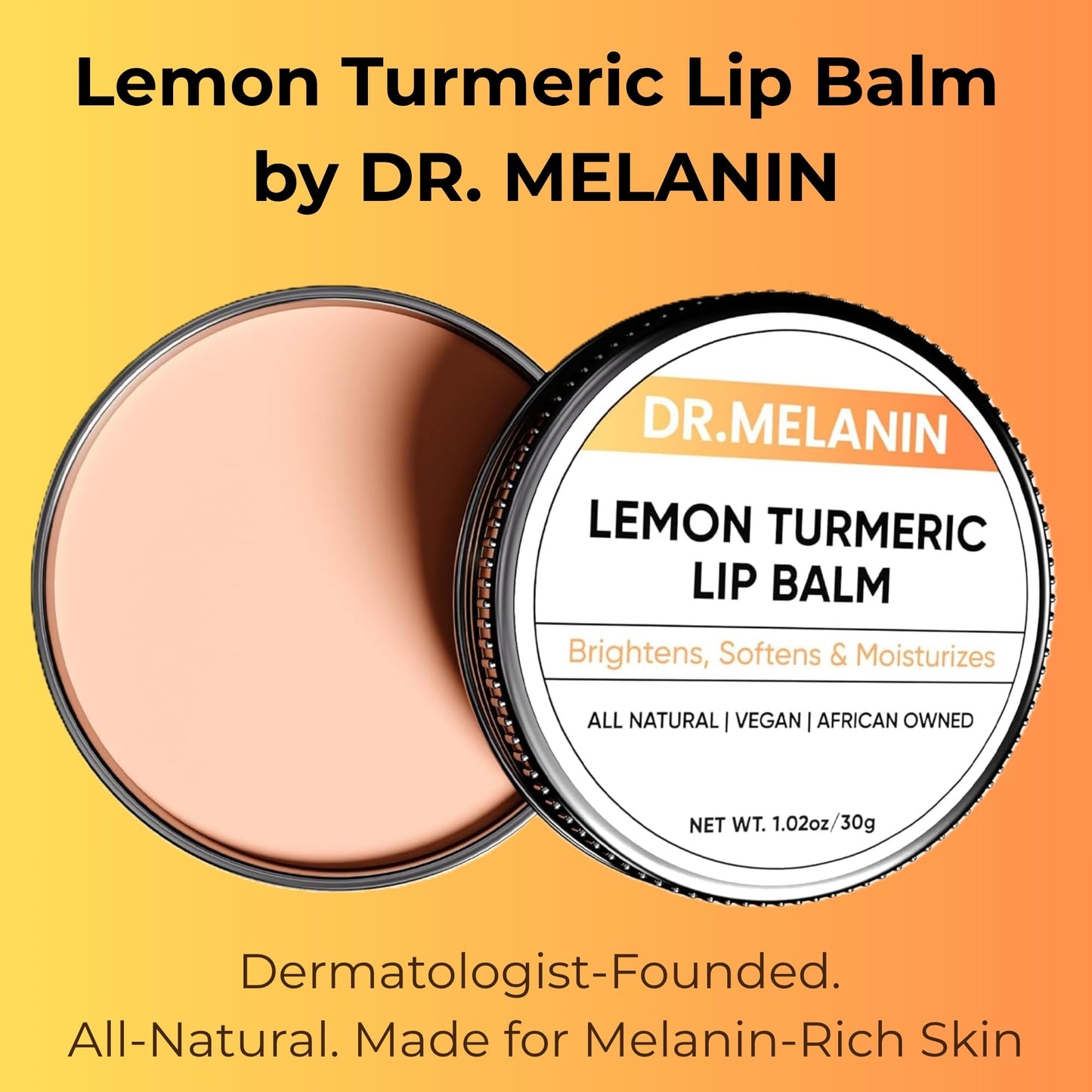 Dr. Melanin Lemon Turmeric Lip Balm for Dark Lips - Dermatologist-Founded Natural Moisturizer, Brightens & Evens Lip Tone, Best for Smokers, Dry Beauty and Personal Care Dr. Melanin