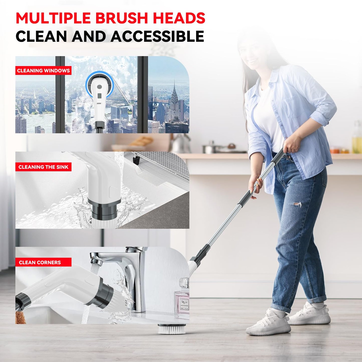 APLUSH Electric Spin Scrubber,Cordless Shower Cleaning Brush with 7 Replaceable Brush Heads, Adjustable 2 Speeds Extension Handle Power Cleaning Brush Beauty and Personal Care APLUSH
