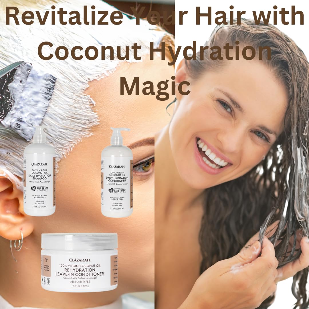 Coconut Daily Hydration Hair Care Bundle | Conditioner(17 Fl. oz), Shampoo(17 Fl.oz), Leave-in Conditioner(10 oz) | Hydrating, Fortify Beauty & Personal Care OLAZARAH