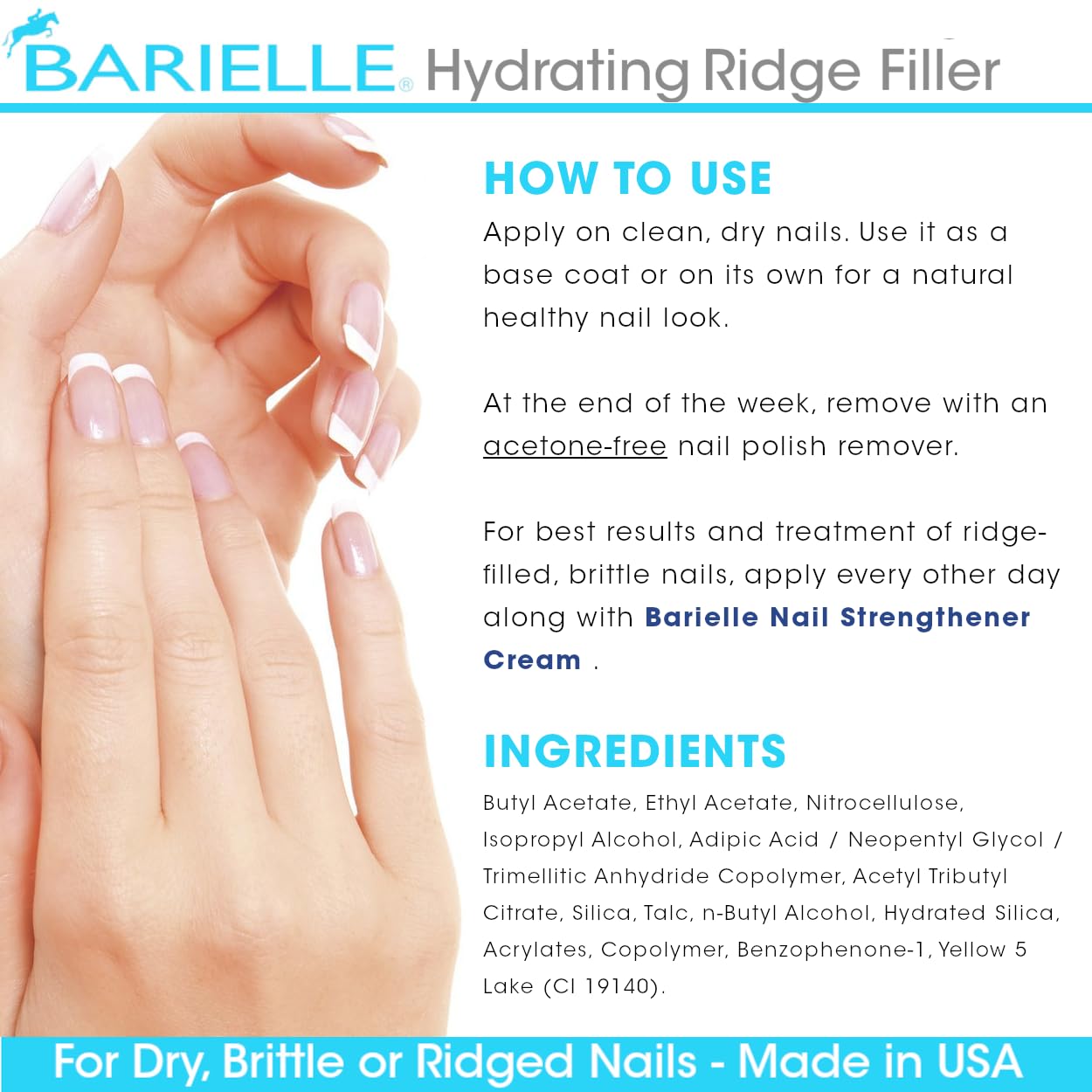Barielle Hydrating Ridge Filler For Dry, Brittle, Ridged Nails & Nail Growth, Fill and Smooths Nail Ridges, Strengthening Base Coat 0.5 Ounce Beauty & Personal Care BARIELLE