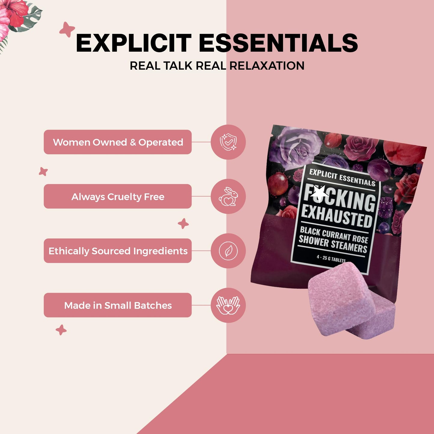 Explicit Essentials F Exhausted Shower Steamers - Black Currant Rose Aromatherapy Shower Steamer Tablets for Relaxation & Stress Relief - Spa Shower Beauty and Personal Care Explicit Essentials