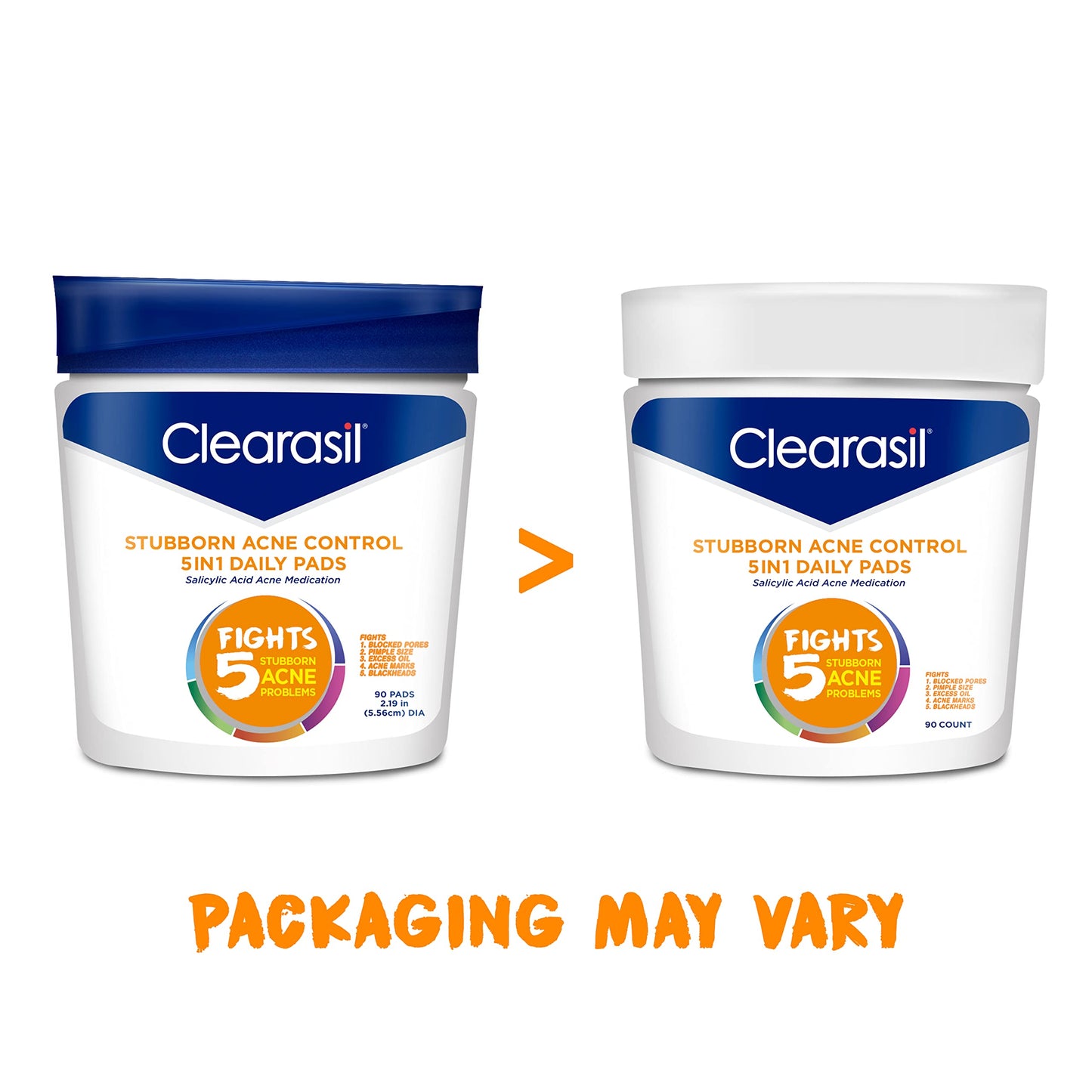 Clearasil Stubborn Acne Control 5in1 Daily Facial Cleansing Pads, 90 Count (Packaging May Vary) (Pack of 8) Beauty & Personal Care Clearasil