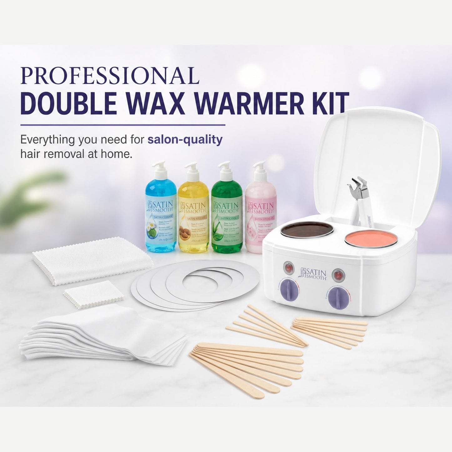 Satin Smooth Professional Dual Wax Warmer Kit - Hair Removal System with Hard & Soft Wax Accessories, Pre & Post-Wax Care Supplies, Spa Waxing Kit Beauty and Personal Care SATIN SMOOTH