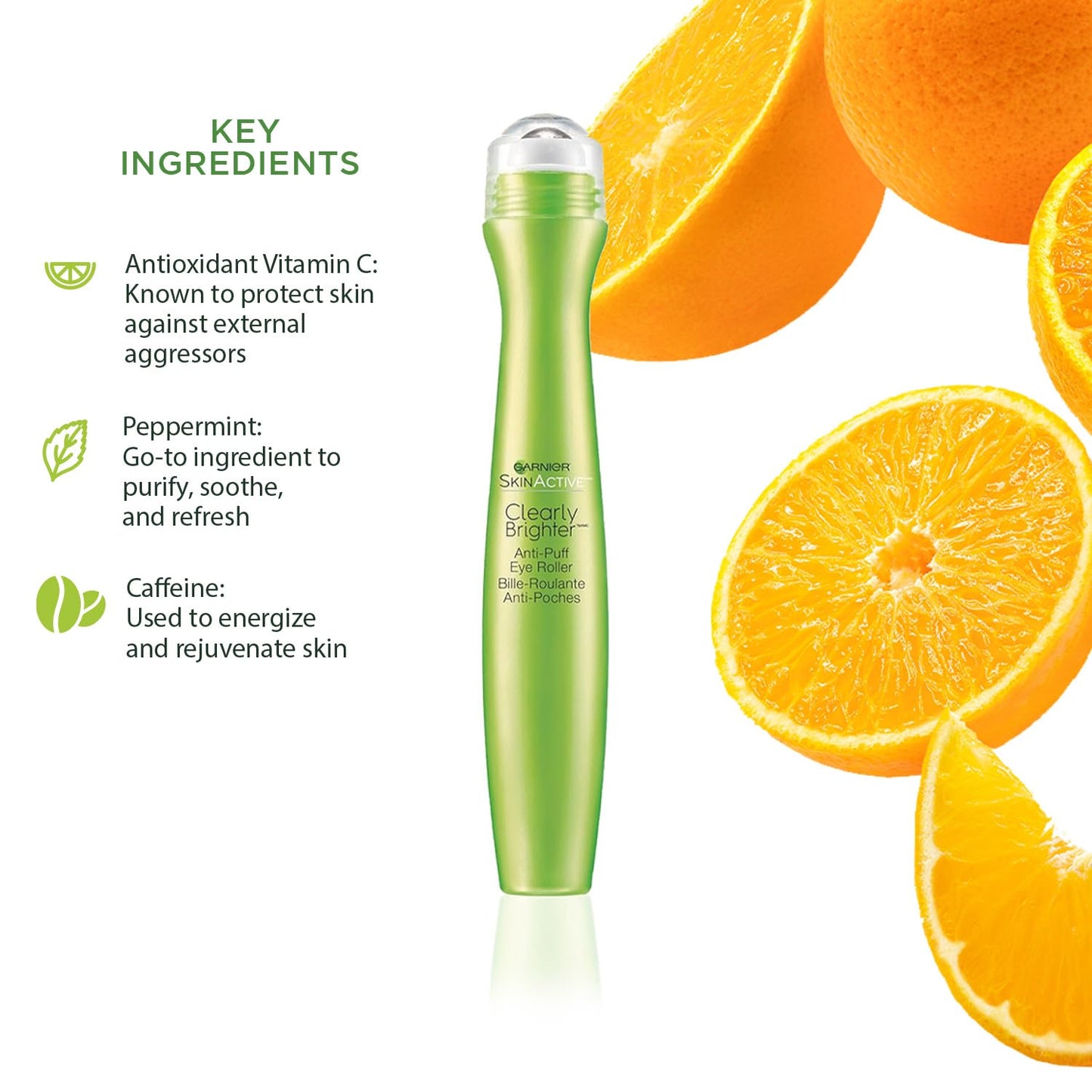 Garnier Clearly Brighter Anti-Puff Eye Roller, Dark Circles Under Eye Treatment with Caffeine and Vitamin C, 0.5 Fl Oz (15mL), 1 Count (Packaging May Beauty & Personal Care Garnier
