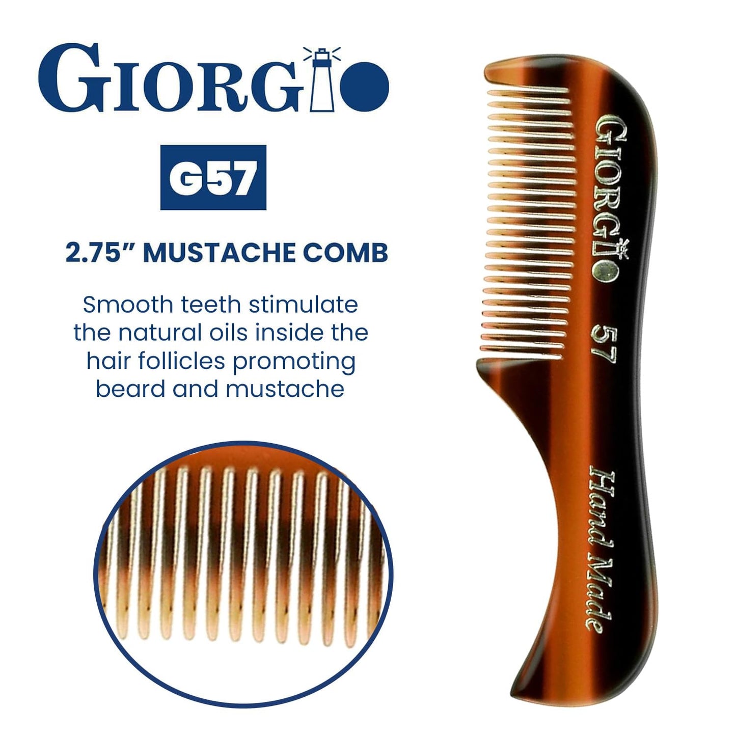 Giorgio G57 Extra Small Men's Fine Tooth Beard and Mustache Comb for Facial Hair Grooming and Styling. Wallet Pocket Comb Beard Comb for Men Beauty and Personal Care GIORGIO