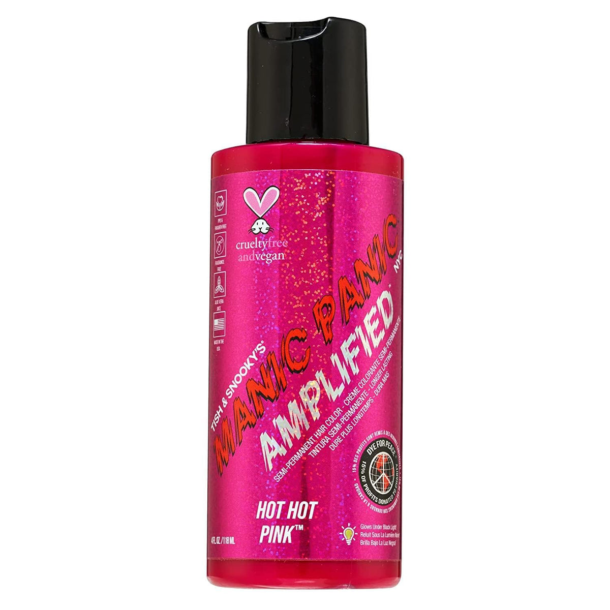 MANIC PANIC Hot Hot Pink Amplified Semi-Permanent Hair Dye - Medium Pink Color - Glows in Blacklight - Vegan, PPD & Ammonia Free Beauty & Personal Care MANIC PANIC