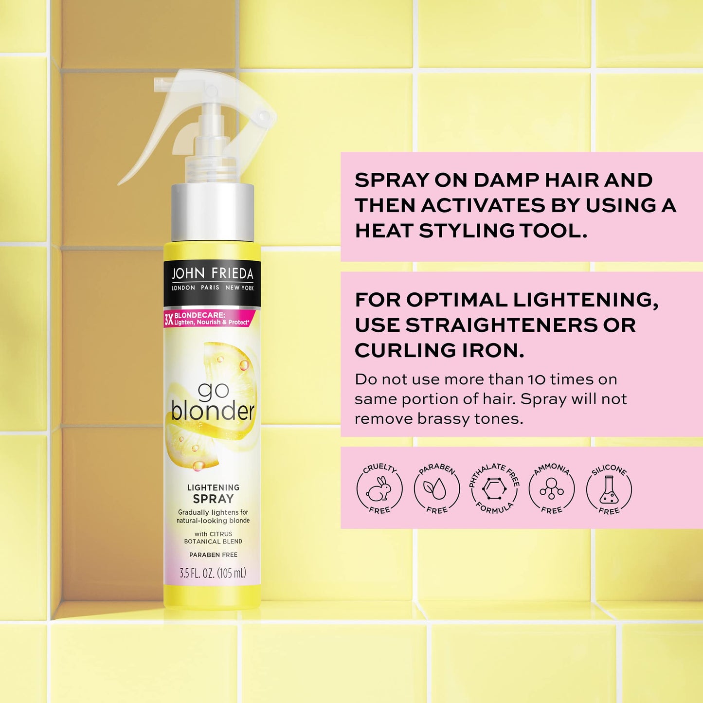 John Frieda Go Blonder Lightening Spray, Controlled Hair Lightener to Gradually Lighten Hair, with Citrus and Chamomile BlondMend Technology, 3.5 Oz Beauty & Personal Care John Frieda