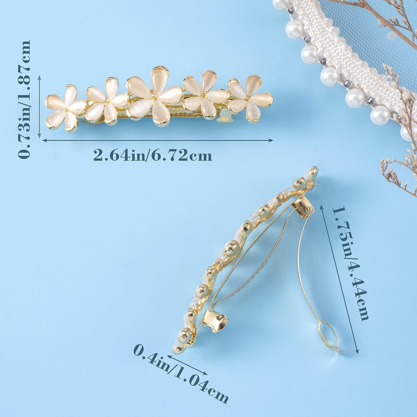 HINZIC 2 Pcs 2.64inch Flower Opal Hair Clips Gold Sparkly Wedding Barrettes Fancy Hair Pins Valentines Wedding Prom Engagement Birthday Decorative Beauty & Personal Care HINZIC