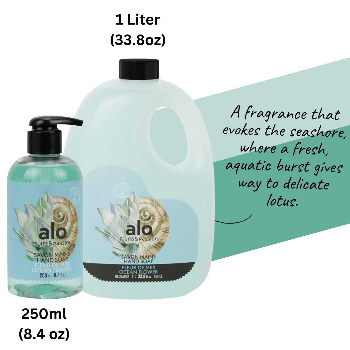 ALO FRUITS & PASSION Ocean Flower Hand Soap Set, 8.4 fl oz Bottle and 33.8 fl oz Refill, Made in Canada Beauty & Personal Care ALO FRUITS & PASSION