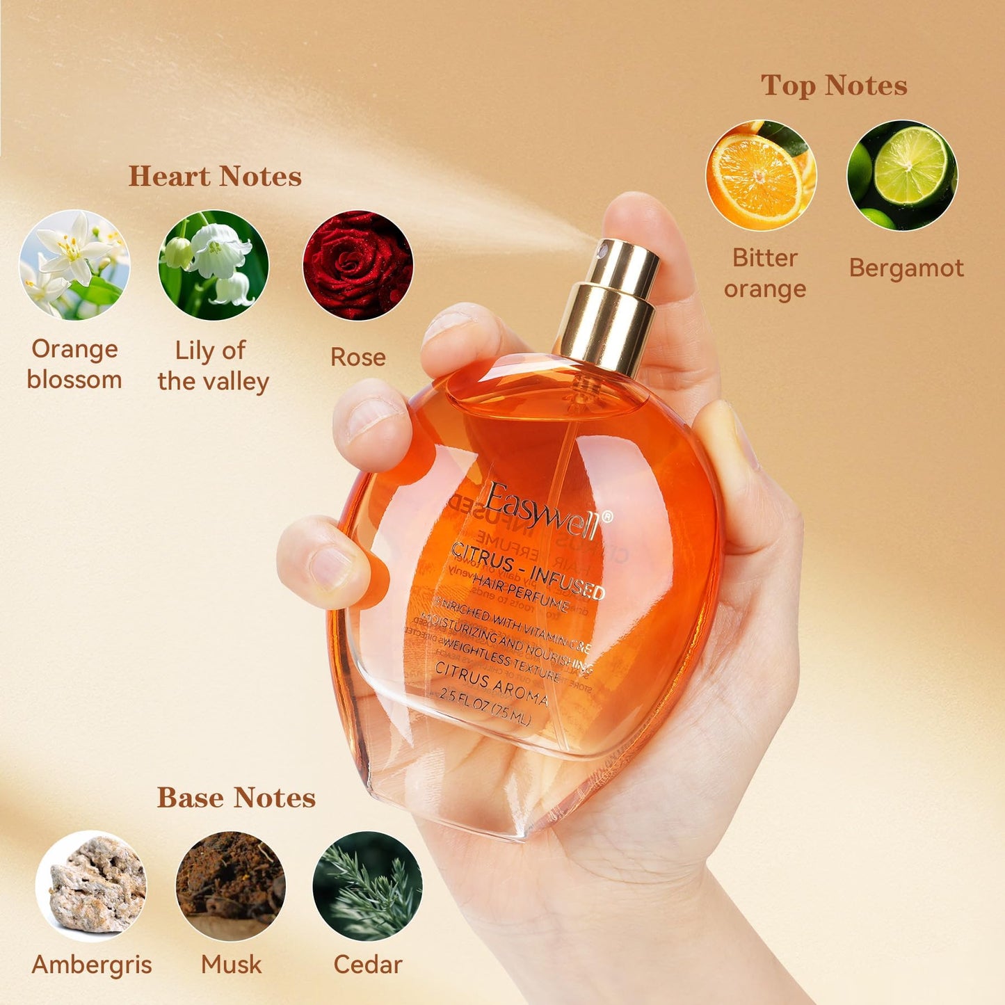 EASYWELL Hair Perfume for Women, Christmas Gift Birthday Gifts for Mom and girls, Leave In Conditioner Spray with Vitamin B5, Hair Care Fragrance Beauty & Personal Care EASYWELL