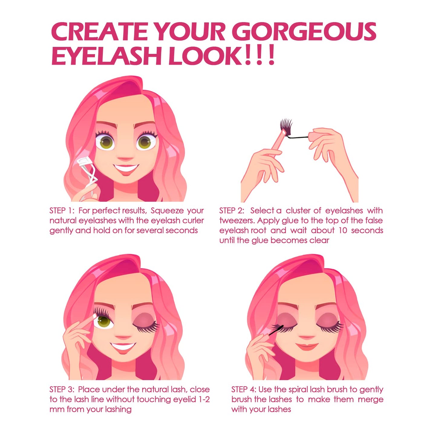 Lash Clusters, DIY Eyelash Extension, Reusable Individual Lash Clusters, 3D Effect Wispy C Curl False Eyelashes for Home Eyelash Extensions Beauty & Personal Care WONSIS