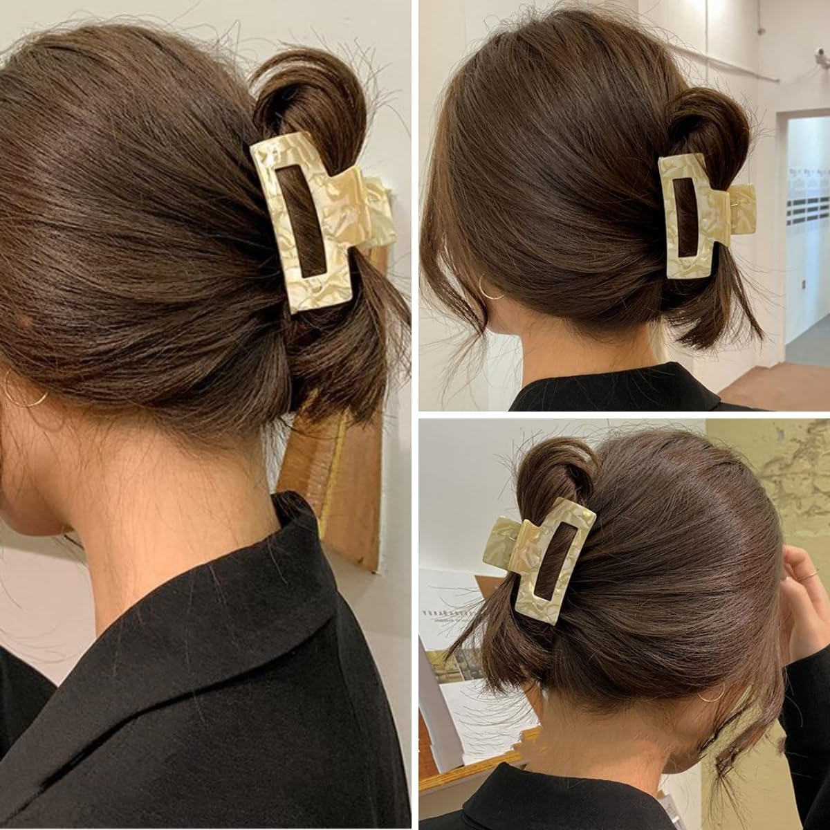 3 inch Hair Claw Clips Cutout Tortoise Shell Celluloid Hair Jaw Clips French Design Rectangle Hair Clamp for Women Ladies Mother (2 Pack) Beauty & Personal Care Textention