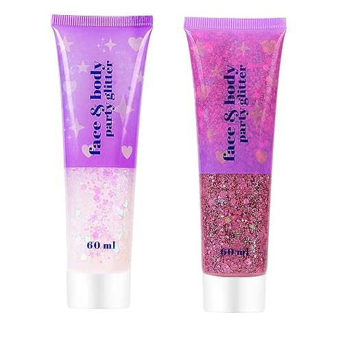 ANGXILIN High Capacity 60+60ML Chunky and Fine Mixed Face Body Glitter with Gel for Singer Concerts Rave Party Makeup,Quick Dry and Long Lasting Beauty & Personal Care ANGXILIN