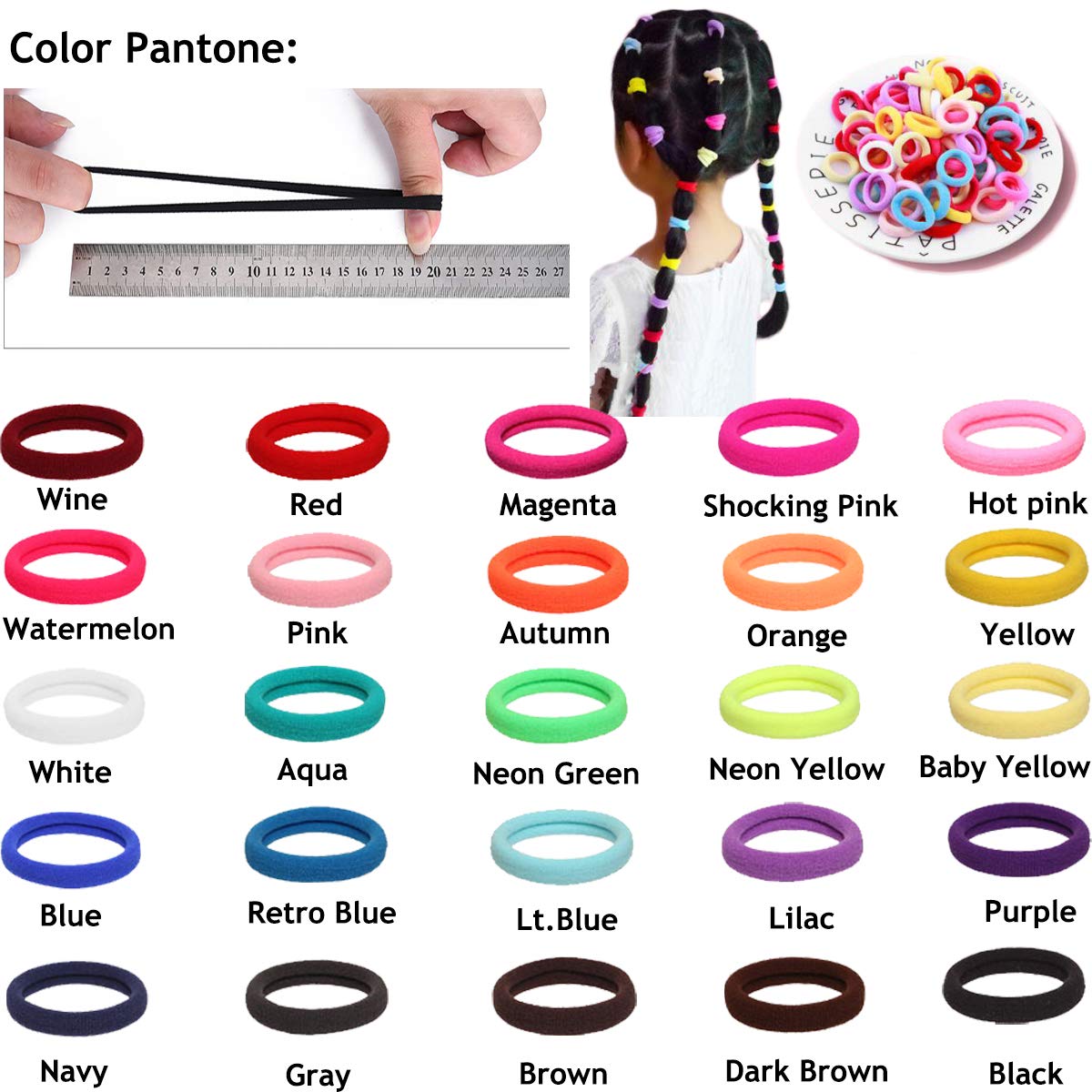 CÉLLOT 100PCS Elastic Hair Ties, 4cm Diameter Seamless Nylon Bands, Normal Ponytail Holders for Women & Children Beauty and Personal Care CÉLLOT