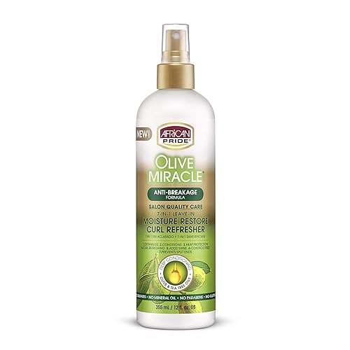 African Pride Olive Miracle 7-IN-1 Leave-In Moisture Restore Hair Curl Refresher, Provides Moisture & Helps Repair Natural Coils & Curls, Enriched Beauty & Personal Care African Pride