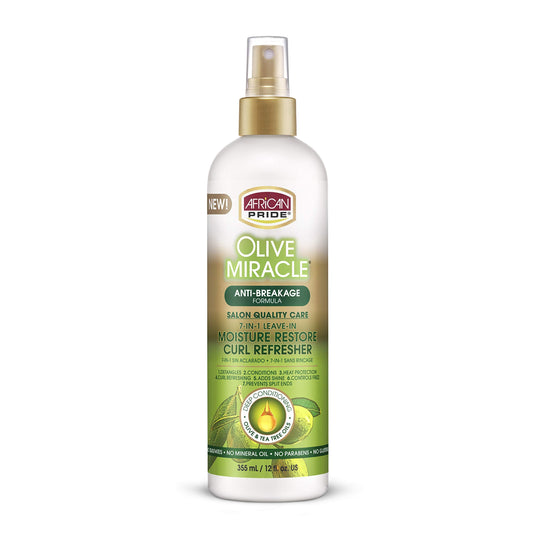 African Pride Olive Miracle 7-IN-1 Leave-In Moisture Restore Hair Curl Refresher, Provides Moisture & Helps Repair Natural Coils & Curls, Enriched Beauty & Personal Care African Pride