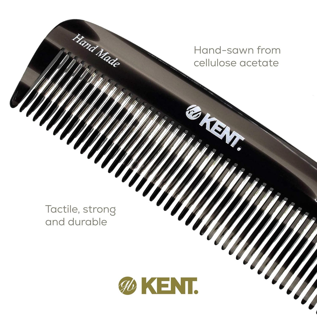 Kent 12T Black Graphite Pocket Comb - Handmade Wide Tooth Hair Comb for Men, Women, and Kids - Travel, Beard, and Mustache Comb - Saw Cut and Hand
