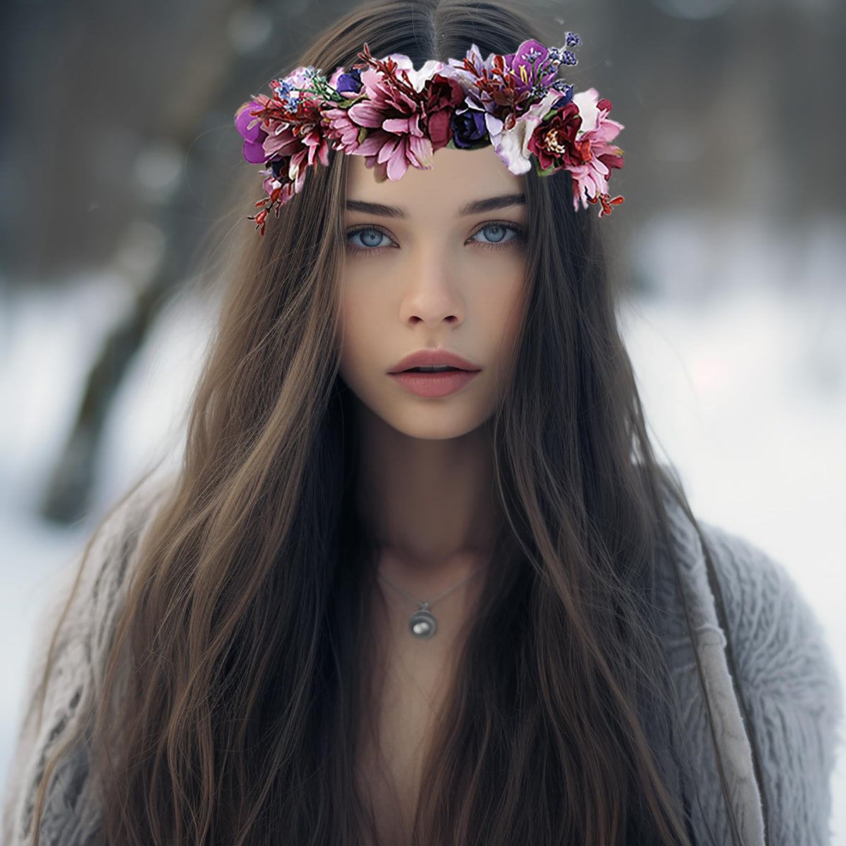 Vivivalue Floral Halo Boho Flower Headband Floral Crown Headpiece Purple