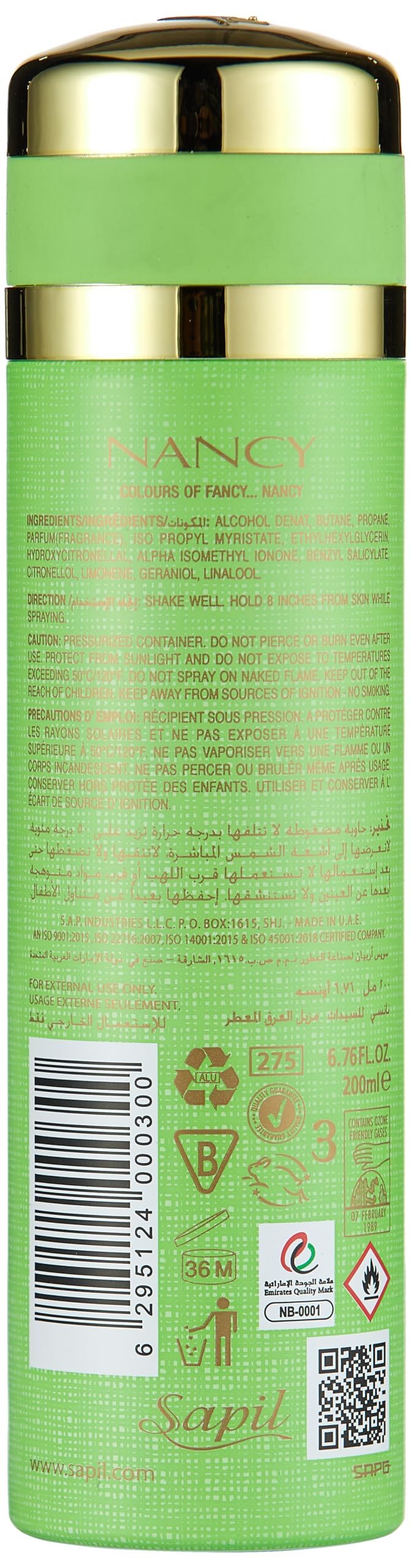 Sapil Nancy Green - Deodorant Spray for Women - Scented Deodorant for Long-Lasting Odor Protection - Floral, Fruity, and Musky Deodorant Spray - Keeps Beauty and Personal Care Sapil