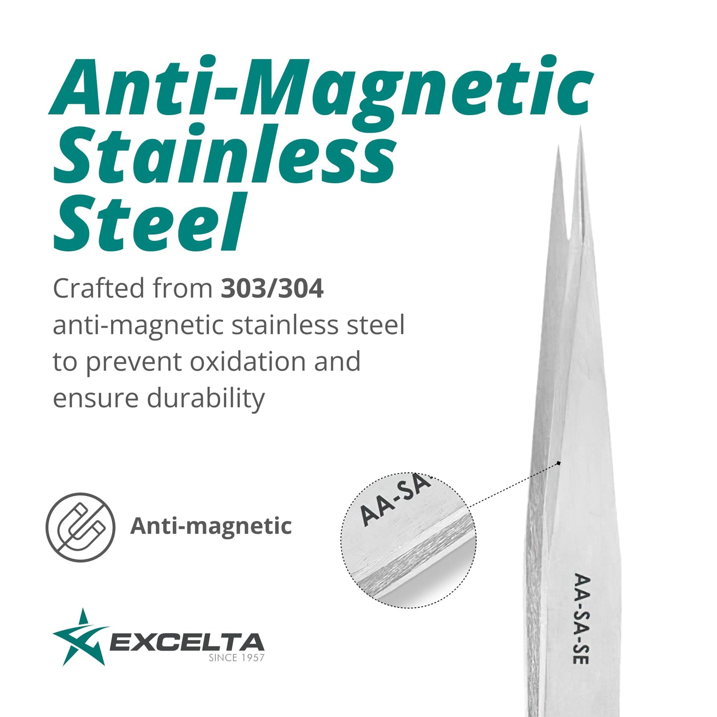 Excelta AA-SA-SE Straight Medium Pointed Tweezers, Anti-Magnetic Stainless Steel, ESD-Safe, Conductive, Precision Tweezers for Electronics, Jewelry Beauty & Personal Care Excelta