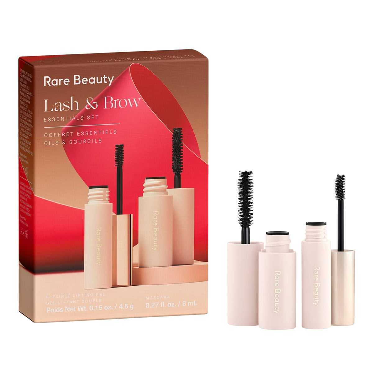 Rare Lash & Brow Essentials Set - Mini Volumizing Mascara and Clear Lifting Brow Gel Duo for Fuller Lashes and Sculpted Brows