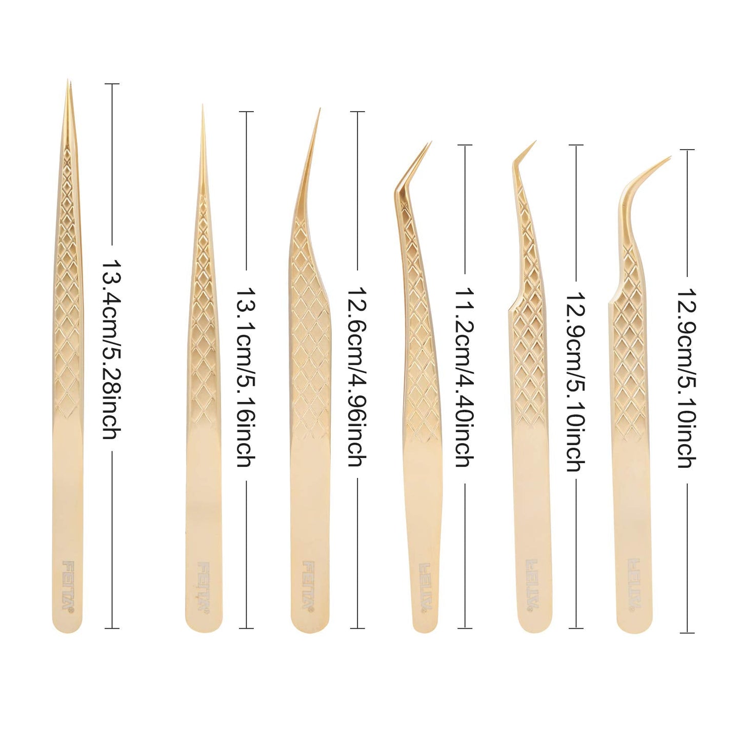 FEITA Eyelash Extension Tweezer Set Gold Lash Applicator Tool - Precision Lashes Diamond Grip Tweezers for 2D-6D Volume & Individual Eyelashes Beauty & Personal Care FEITA