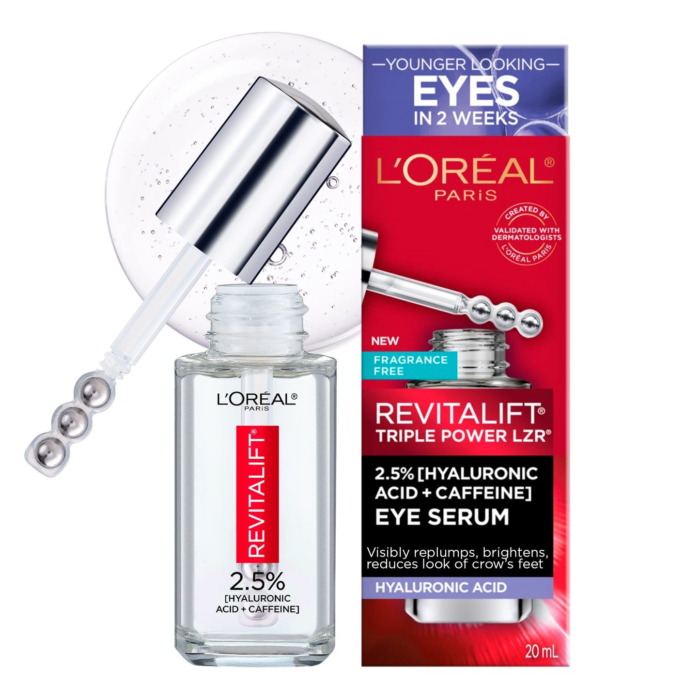L'Oreal Paris Revitalift Derm Intensives Hyaluronic Acid + Caffeine Hydrating Eye Serum, 0.67 Fl. Oz. Beauty & Personal Care L'Oreal Paris
