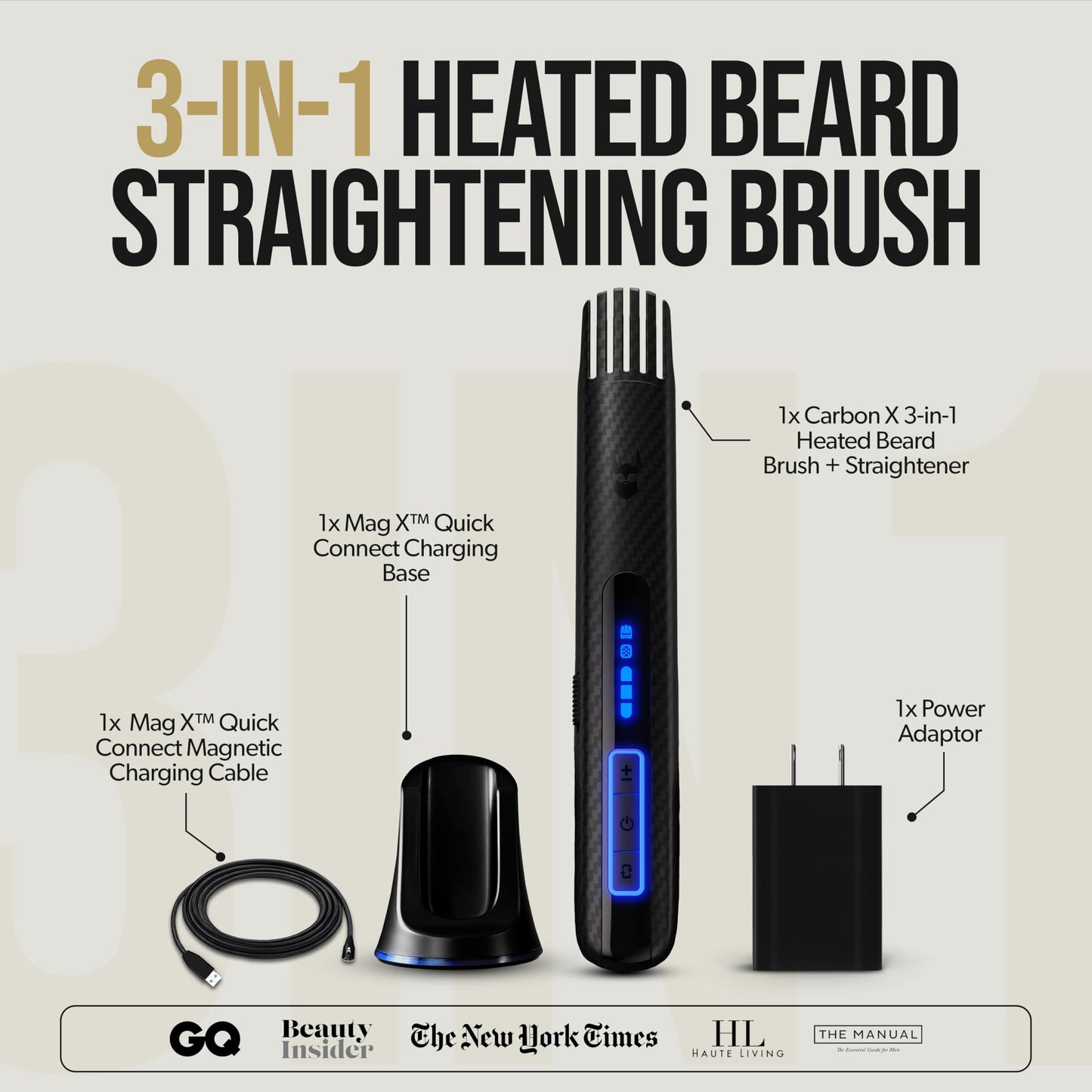 The Beard Struggle Carbon X Heated Beard Brush, Cordless Beard Straightener for Men with Adjustable Temperature 160-200°C - Ionic Anti-Frizz Carbon X Beauty and Personal Care The Beard Struggle